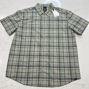 Prana New L Groveland Shirt Juniper Green Short Sleeve Button Up Organic Plaid